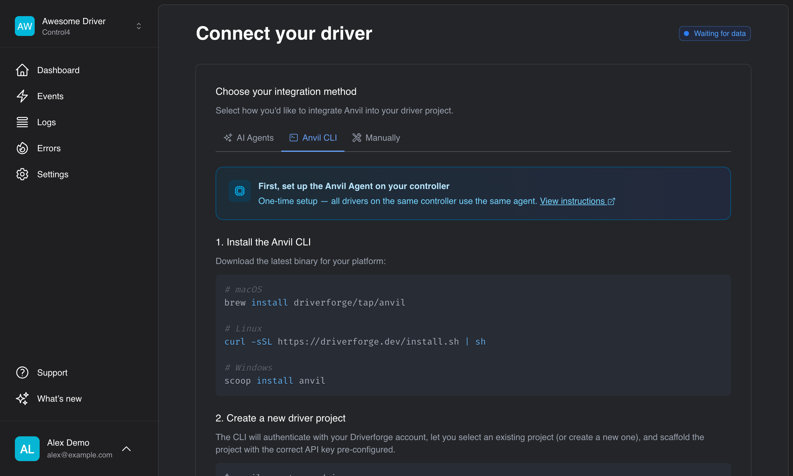 Anvil project dashboard